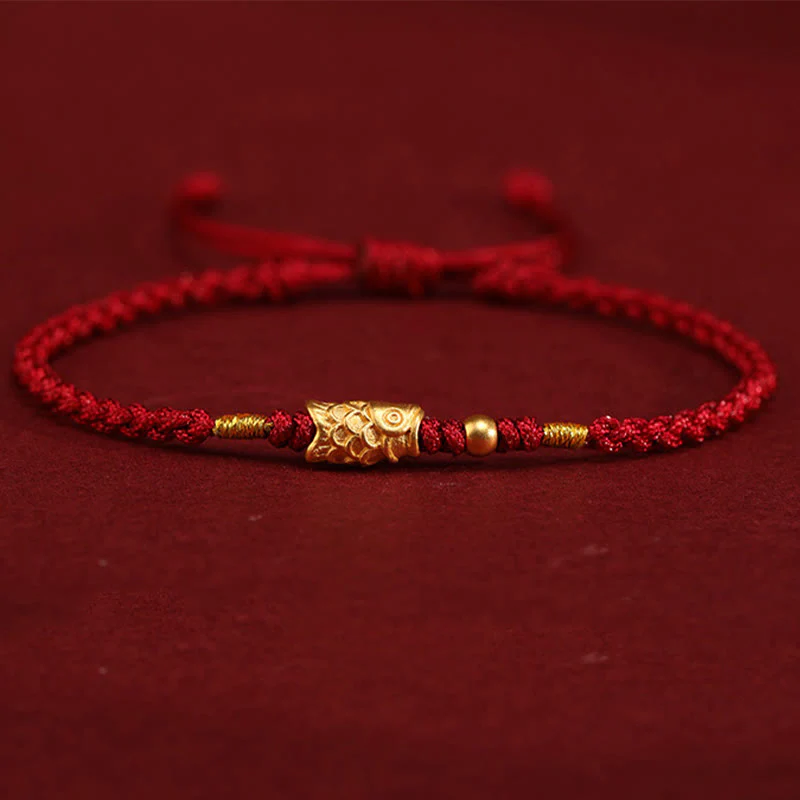 Buddha Stones 999 Gold Luck Protection Koi Fish Handmade Braided String Bracelet