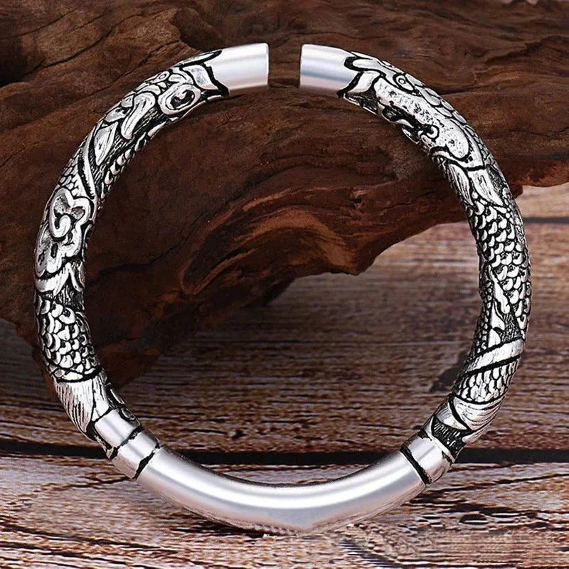 Buddha Stones Dragon Auspicious Clouds Luck Protection Bracelet Adjustable Bangle