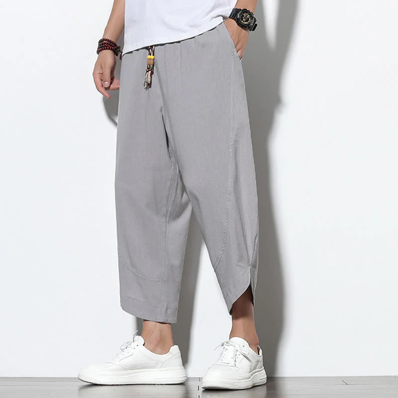 Buddha Stones Casual Summer Drawstring 7-8 Length Linen Men's Harem Pants With Pockets