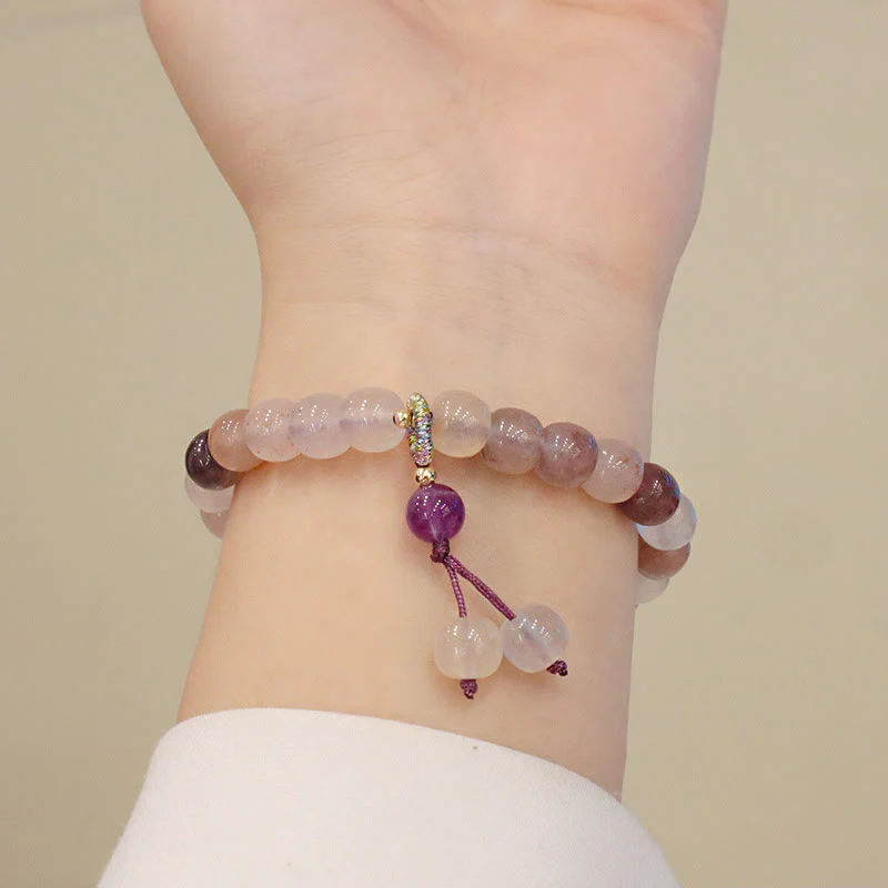 Buddha Stones Natural Purple Golden Silk Jade Violet Flower Bead Charm Wealth Bracelet