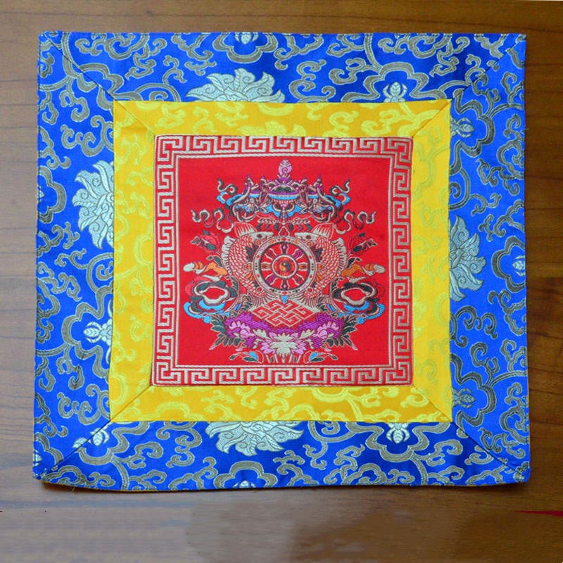 Buddha Stones Prayer Altar Mat Meditation Strength Endless Knot Vajra Man-Bcu Kalachakra Auspicious Symbols