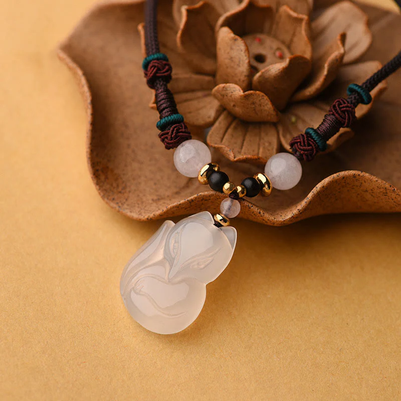 Buddha Stones Chalcedony Fox Pink Crystal Bead Harmony String Necklace Pendant