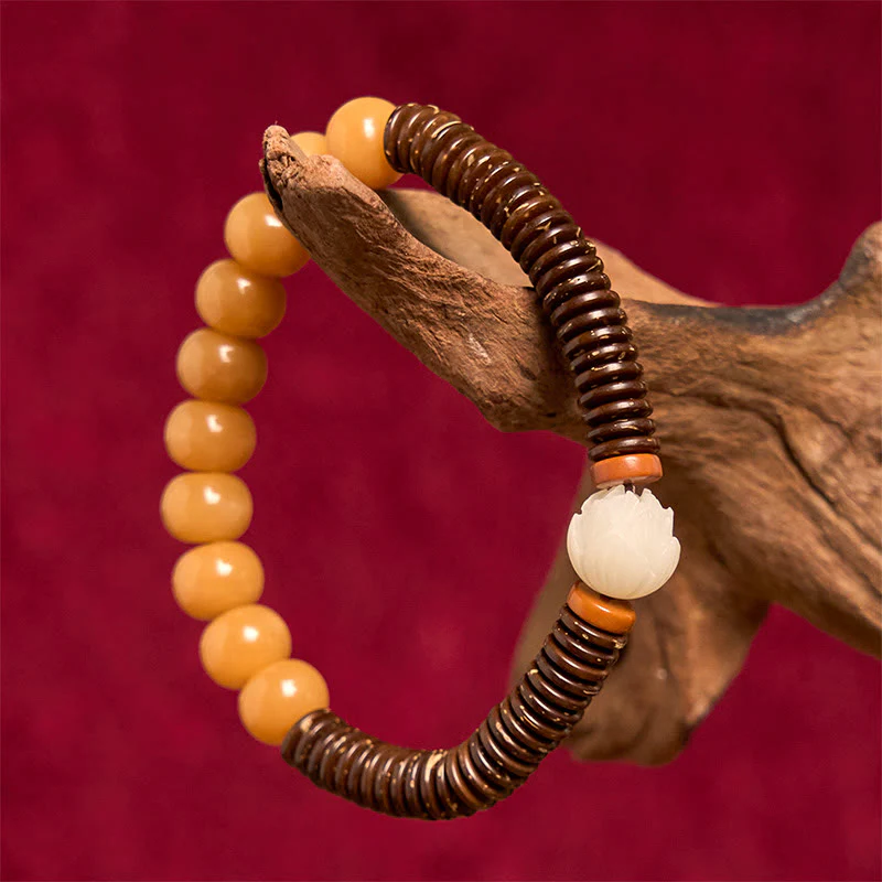 Buddha Stones Tibetan Bodhi Seed Dzi Bead Coconut Shell Wisdom Bracelet