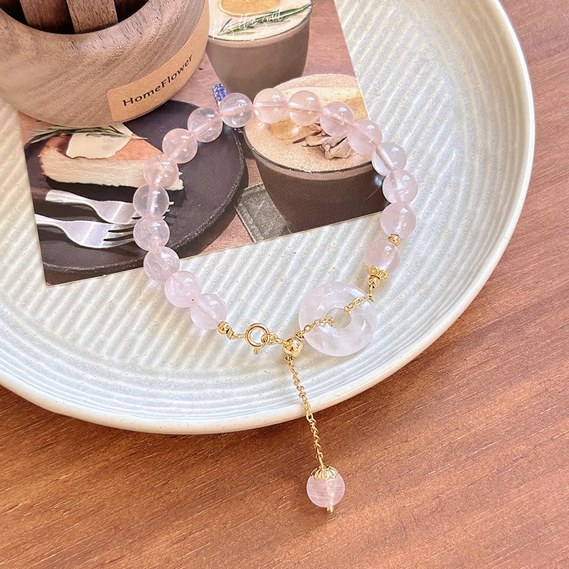 Buddha Stones Natural Pink Crystal Beads Peace Buckle Self-acceptance Bracelet