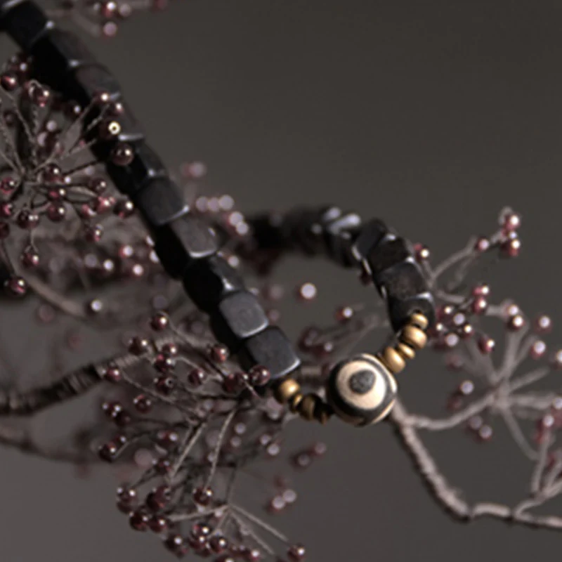 Buddha Stones Ebony Wood Dzi Bead Copper Peace Couple Bracelet