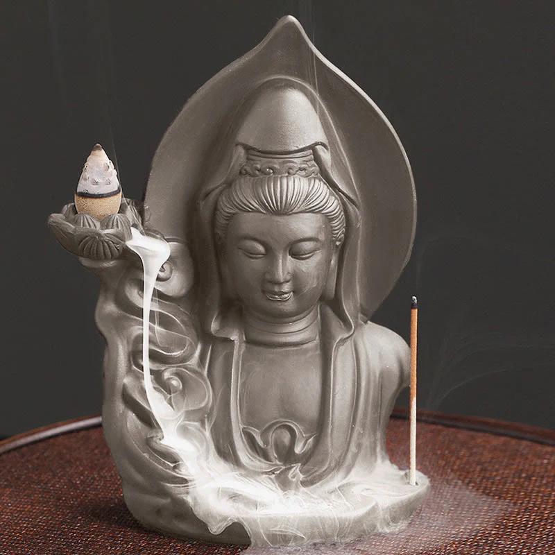 Buddha Stones Tibetan Avalokitesvara Buddha Lotus Healing Backflow Smoke Fountain Incense Burner