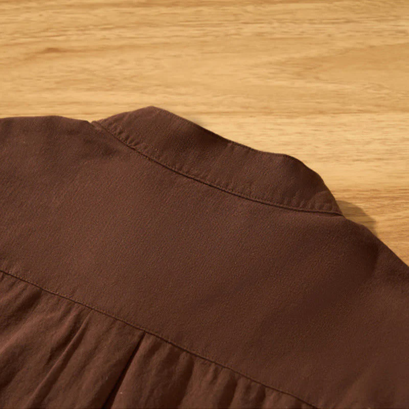 Buddha Stones Summer Solid Men's Half Button Short Sleeve Cotton Shirt