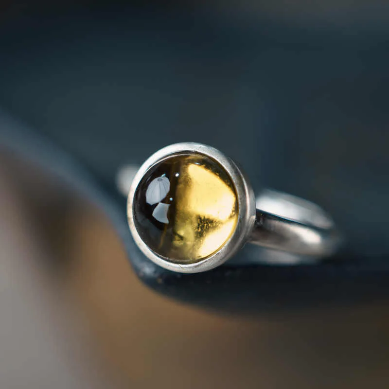 Buddha Stones Natural 925 Sterling Silver Citrine Adjustable Protection Ring