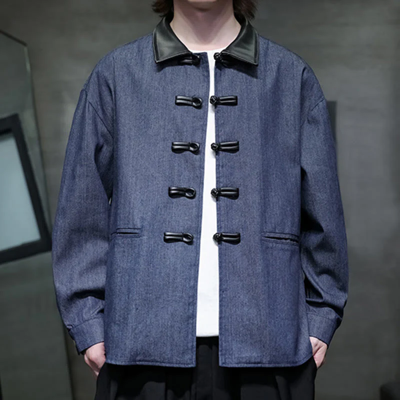 Buddha Stones Men's Frog-Button Cotton Long Sleeve Shirt With Pockets