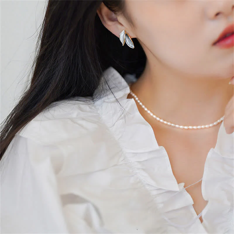 Buddha Stones Leaf Design Luck Stud Earrings