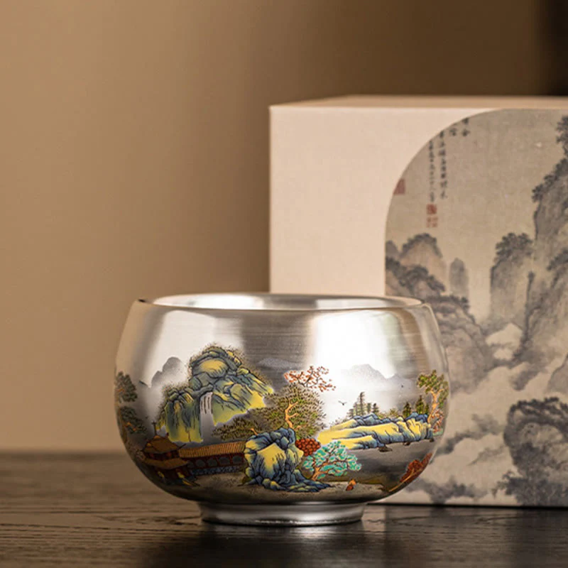 Buddha Stones Fish Lotus Seaweed Valley Mountains Pine Tree Dragon Teacup Kung Fu Tea Cup With Gift Box