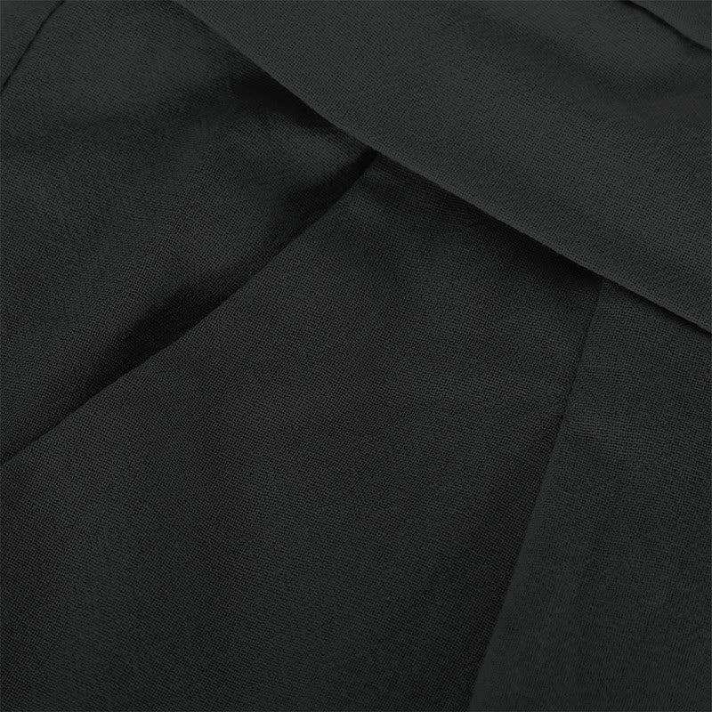 Buddha Stones Retro Casual High Waist Cotton Women's Wide Leg Pants With Pockets