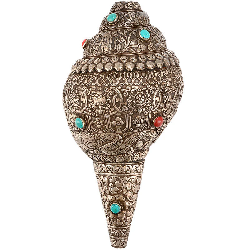 Buddha Stones Tibetan Handmade Natural Shankha Engraved Eight Auspicious Symbols Conch Shell Lucky Home Decoration