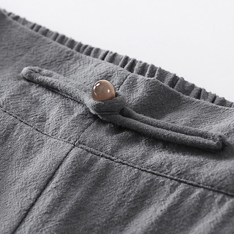 Buddha Stones 2Pcs V-Neck Cotton Half Sleeve Shirt Pants With Pockets Men's Meditation Cloth Set