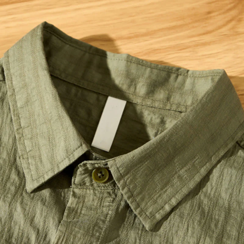 Buddha Stones Summer Solid Breathable Men's Buttons Short Sleeve Tencel Shirt