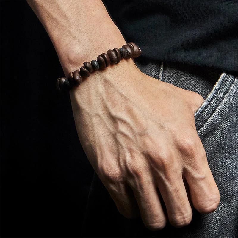Buddha Stones Natural Coffee Beans Tiger Eye Grey Jasper Lava Rock Beads Bracelet