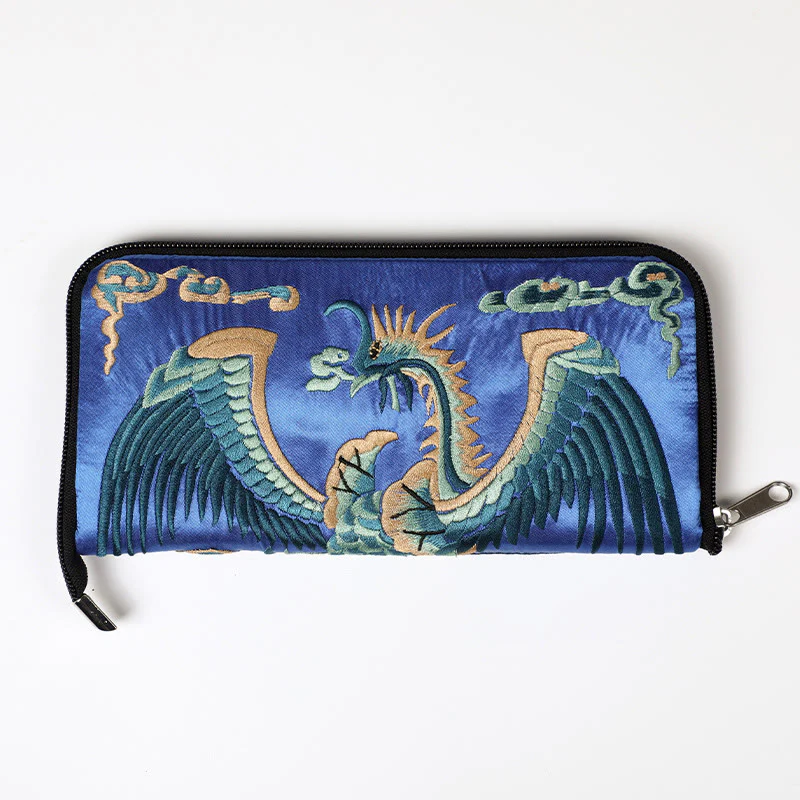 Buddha Stones Mythical Beast Phoenix Dragon Qilin Su Embroidery Ticket Folder Storage Journey Shopping Purse Handbag