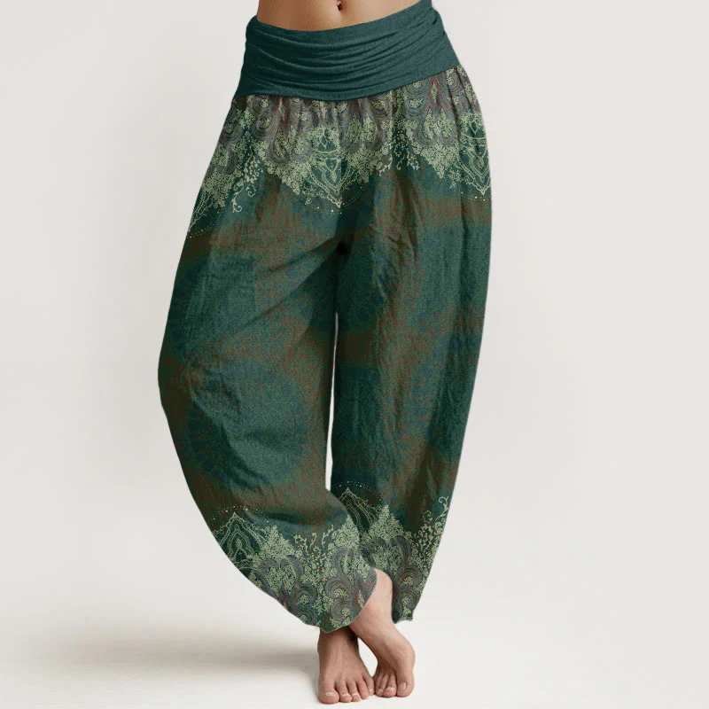 Buddha Stones Pure Cotton Casual Lycoris Radiata Mandala Pattern Women's Elastic Waist Harem Pants
