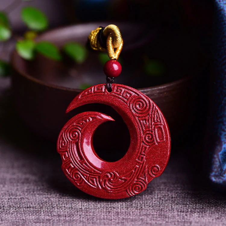 Buddha Stones One's Luck Improves Design Patern Natural Cinnabar Blessing Necklace Pendant
