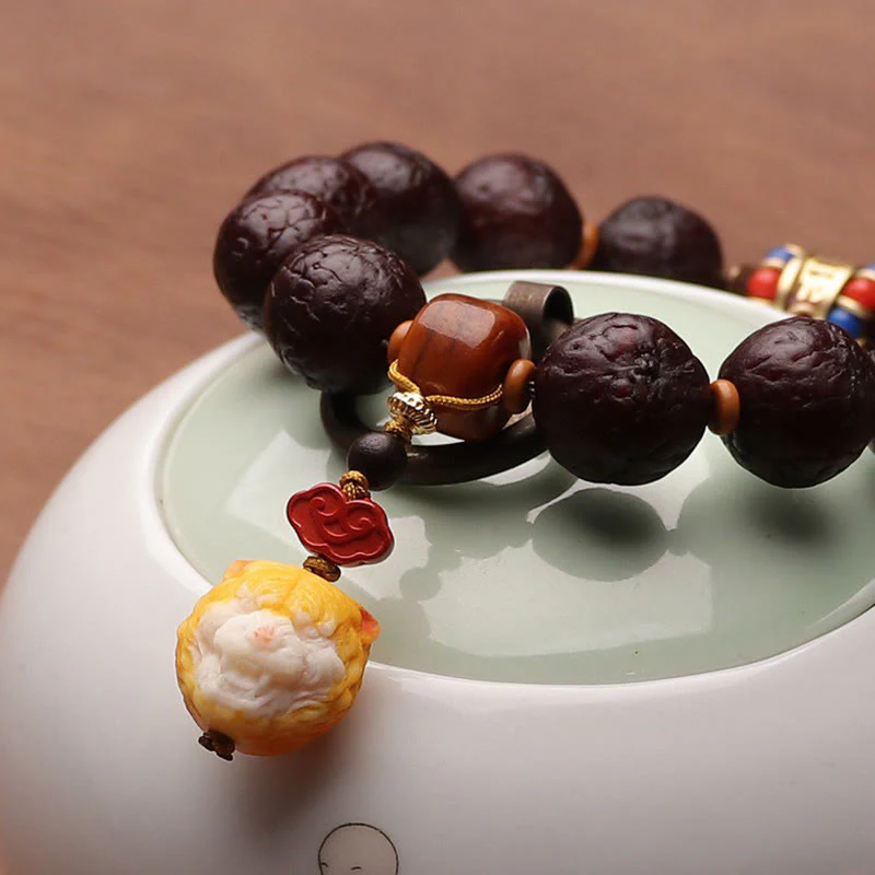 Buddha Stones Tibetan Bodhi Seed Agate Bead Luck Wealth Tassel Charm Wrist Mala