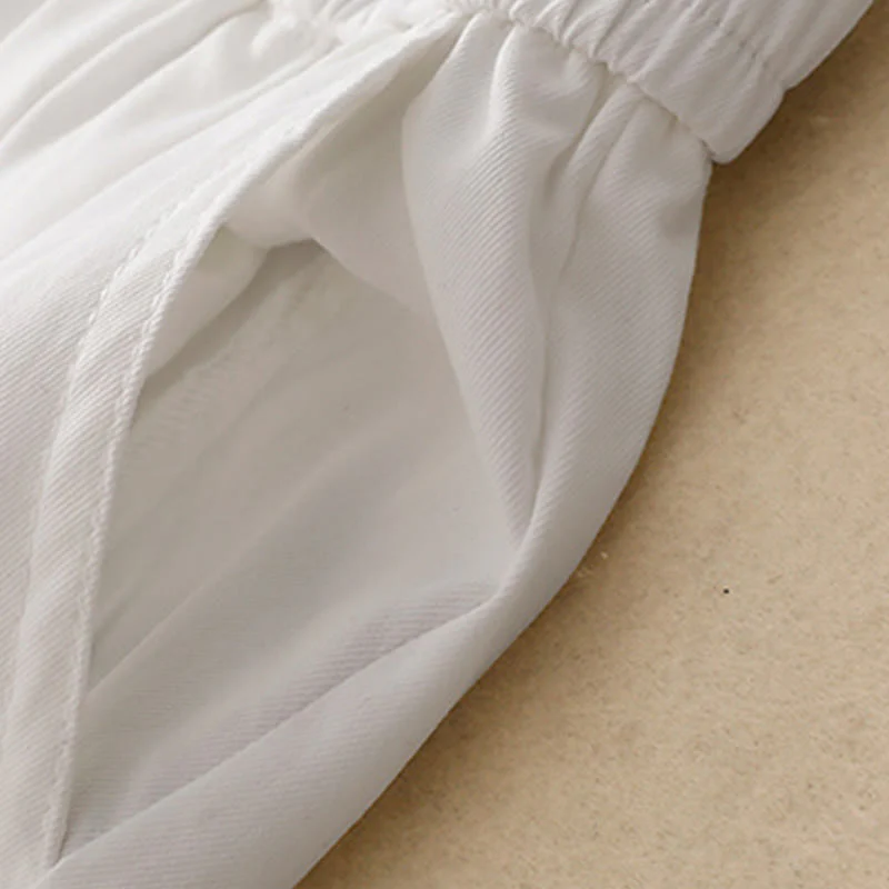 Buddha Stones Summer Button Ruffled Ankle-Length Women's Pants With Pockets