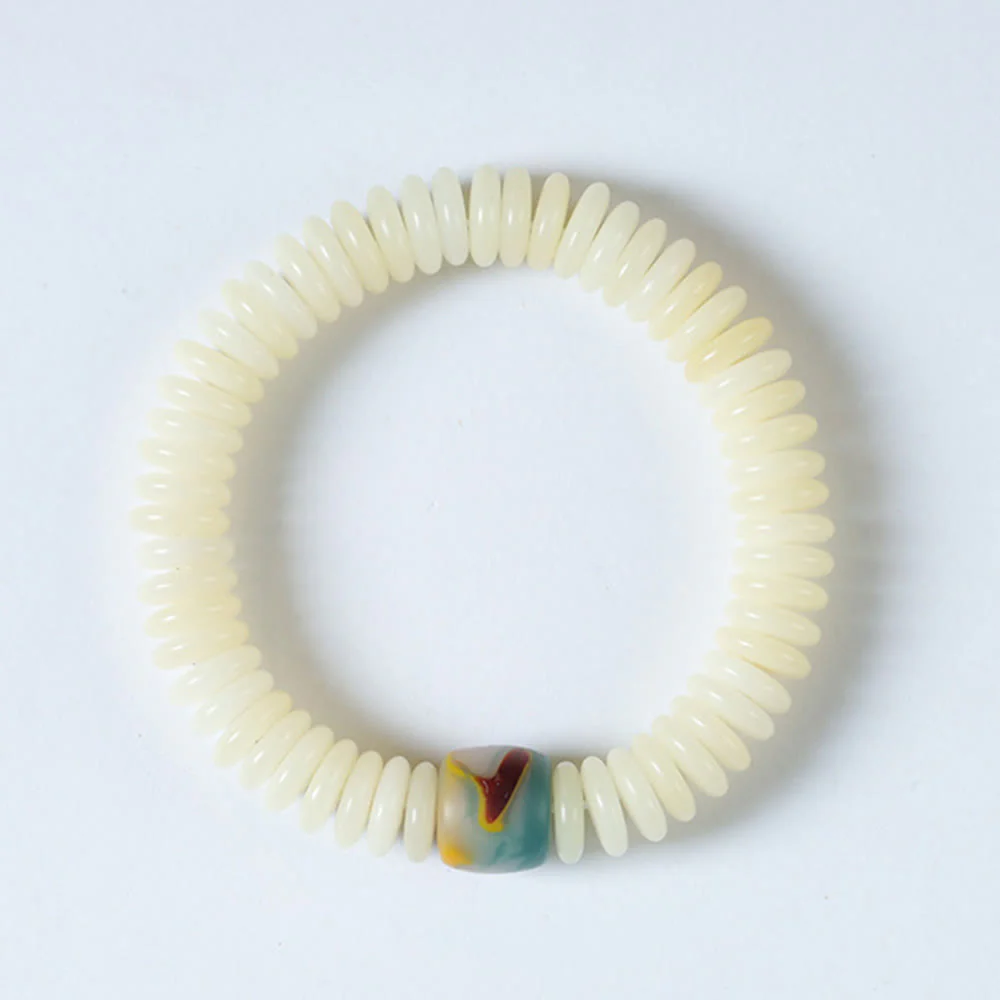 Buddha Stones Natural White Bodhi Seed Stone Wisdom Tassel Wrist Mala Bracelet