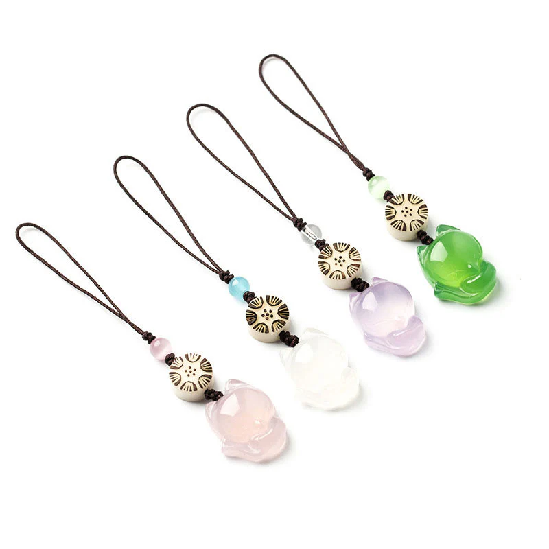 Buddha Stones Natural Chalcedony Fox Harmony Phone Hanging Decoration