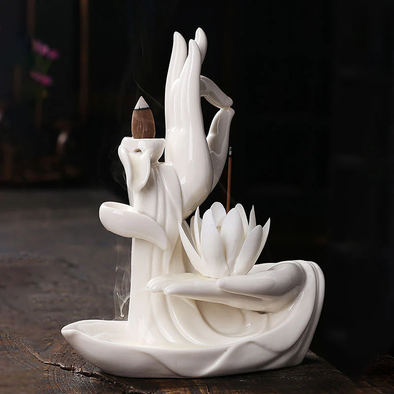 Buddha StonesTibetan Lotus Blessing Incense Burner Decoration