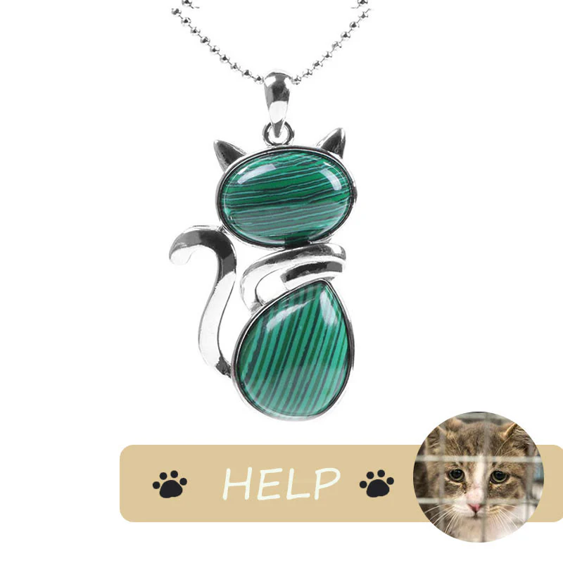 Save A Cat Cute Cat Pattern Natural Crystal Protection Cat-Loving Pendant Necklace