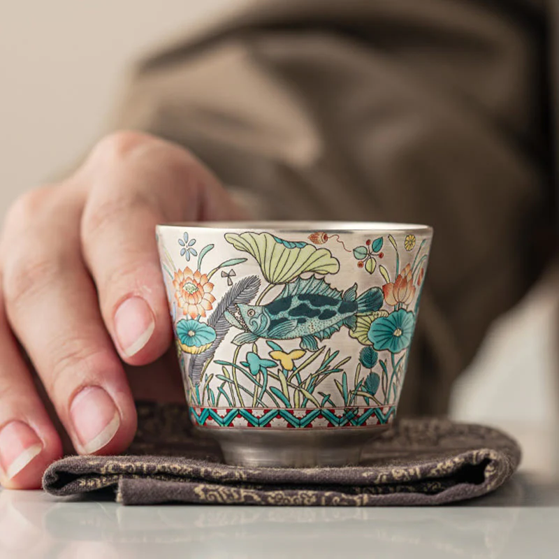 Buddha Stones Fish Lotus Seaweed Teacup Kung Fu Tea Cup 45ml With Gift Box