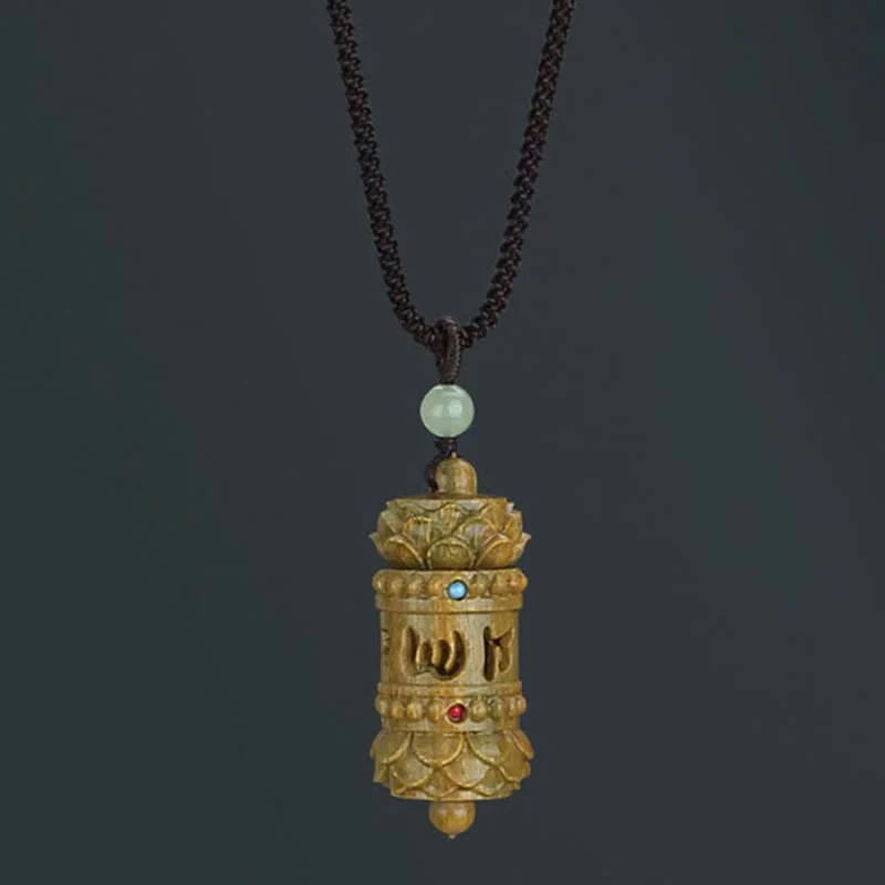 Buddha Stones Tibet Green Sandalwood Rosewood Om Mani Padme Hum Lotus Positive Soothing Necklace Pendant