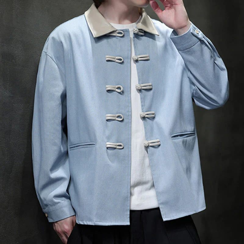 Buddha Stones Men's Frog-Button Cotton Long Sleeve Shirt With Pockets