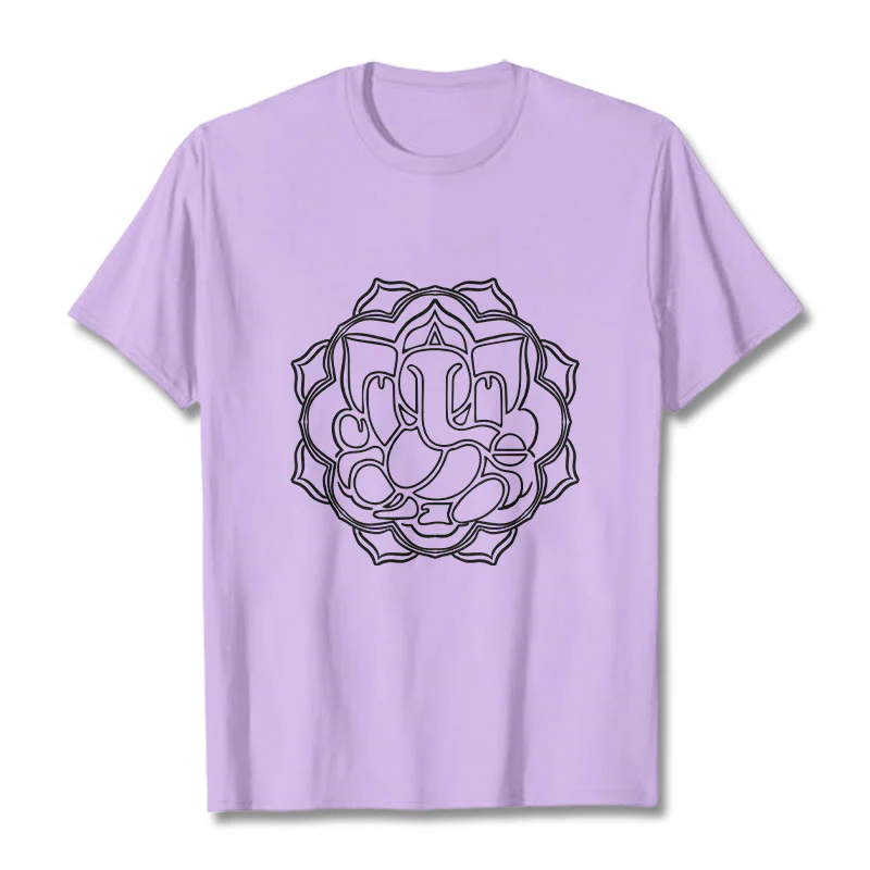 Buddha Stones Casual Mandala Design Ganesha Pattern Cotton Tee T-shirt