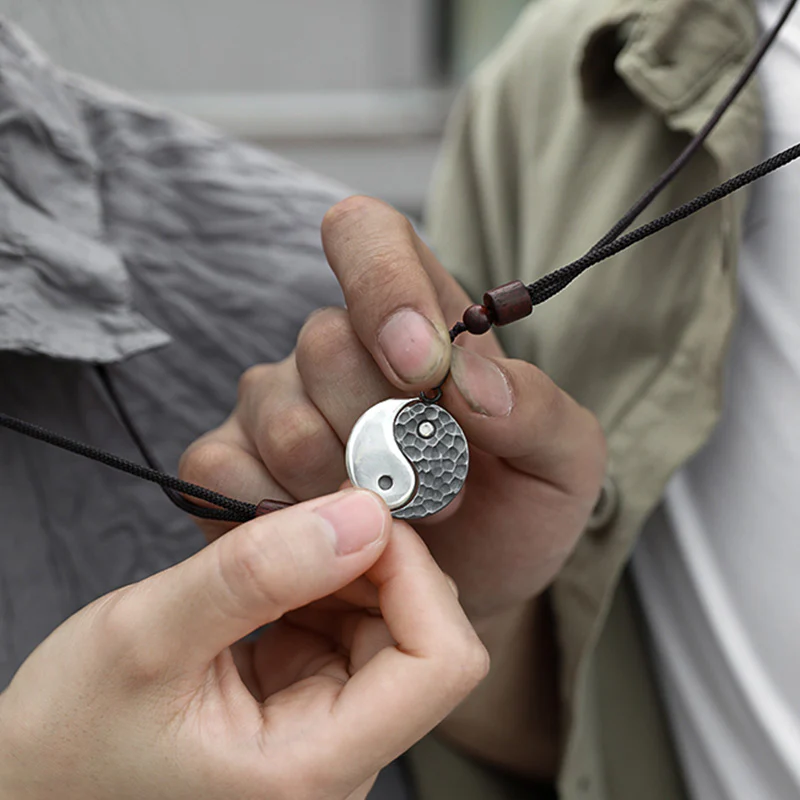 Buddha Stones 990 Sterling Silver Yin Yang Balance Harmony Necklace Pendant