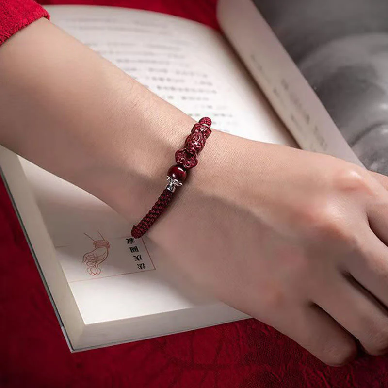 Buddha Stones Handcrafted PiXiu Cinnabar Wealth Luck Braided Bracelet