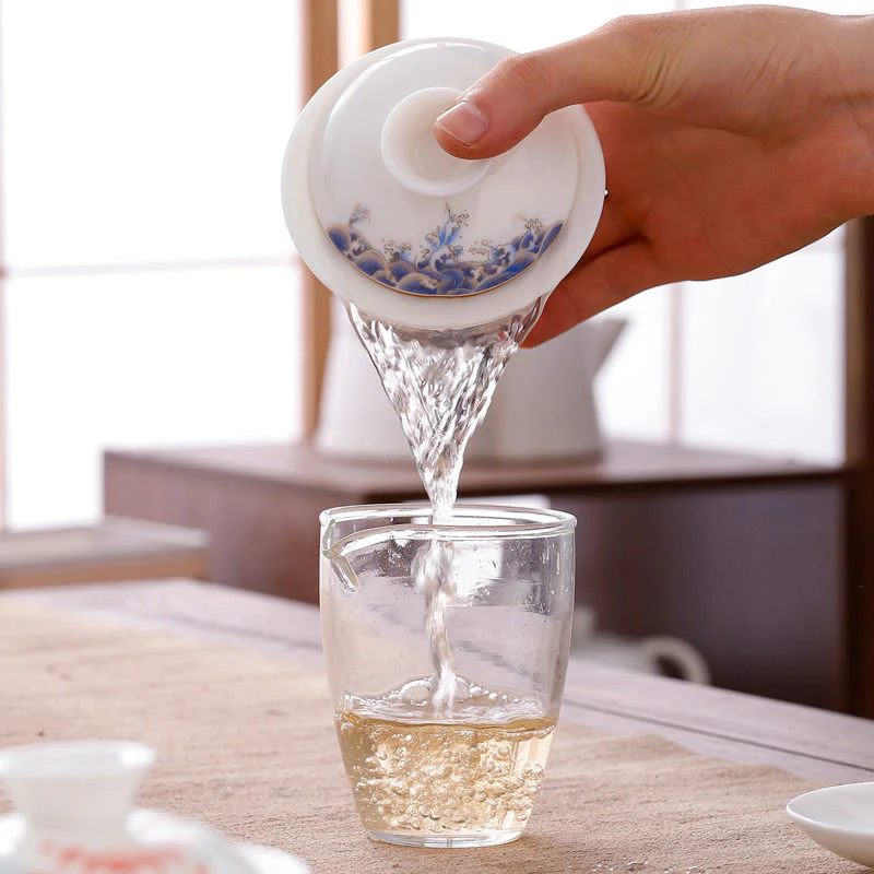 Buddha Stones White Porcelain Mountain Landscape Countryside Ceramic Gaiwan Teacup Kung Fu Tea Cup And Saucer With Lid