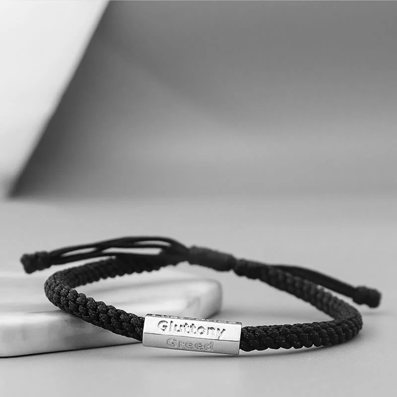 Buddha Stones Seven Deadly Sins Seven Virtues Braided String Bracelet