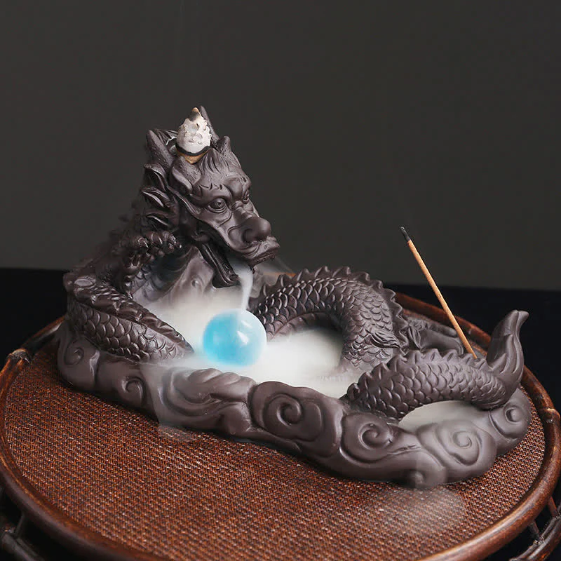 Buddha Stones Dragon Playing Ball Flower Protection Incense Burner Decoration