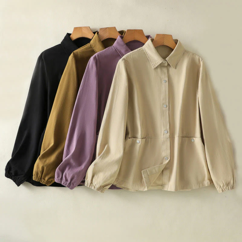 Buddha Stones Plain Button Design Stand Collar Women's Cotton Jacket