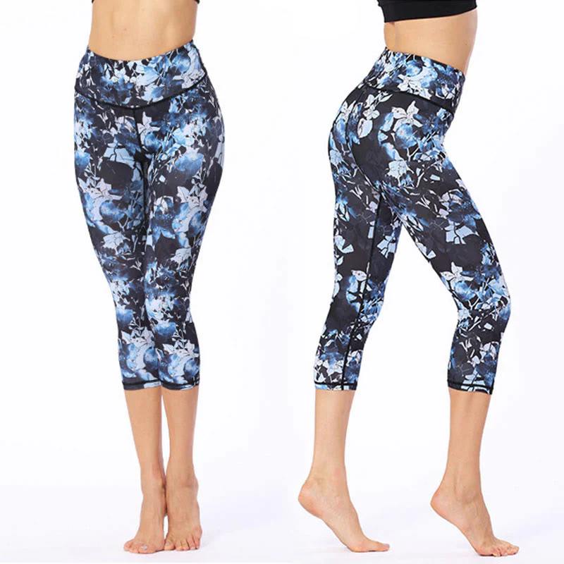Buddha Stones Leaves Butterfly Print Sports Yoga Cropped Leggings Women's Yoga Capri Pants