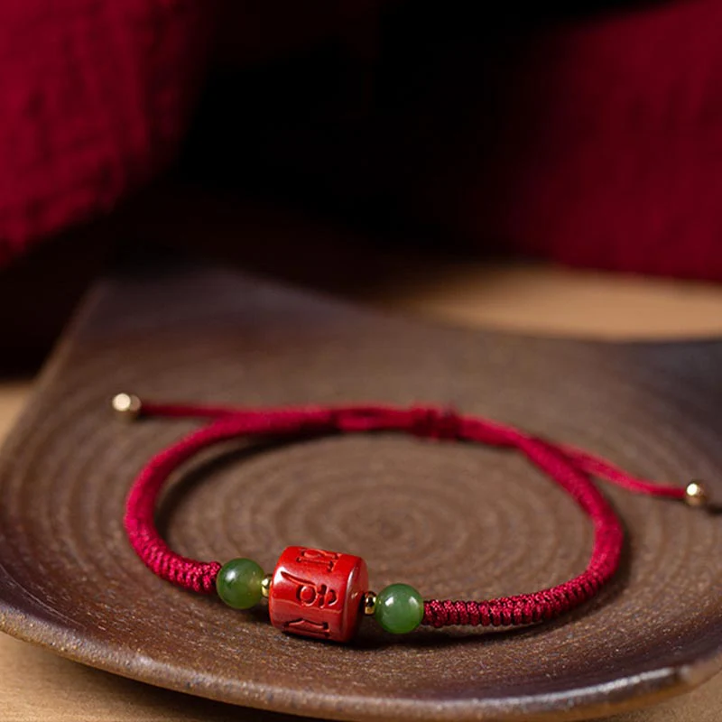 Buddha Stones Tibetan Cinnabar Om Mani Padme Hum Engraved Blessing Braided Rope Bracelet