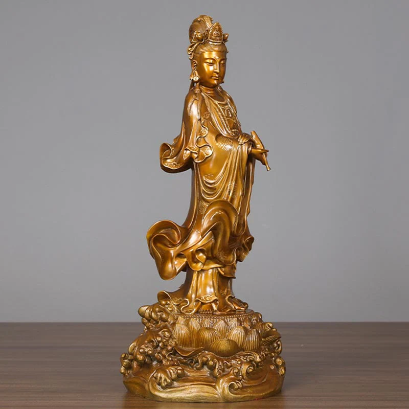 Buddha Stones Kwan Yin Avalokitesvara Holding A Vase Brass Harmony Copper Statue Home Decoration