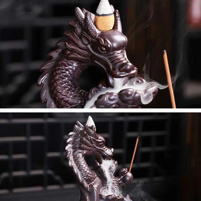 Buddha Stones Dragon Lotus Pattern Strength Protection Ceramic Incense Burner Decoration