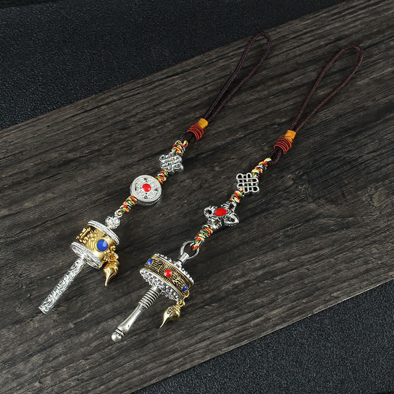 Buddha Stones Tibet Om Mani Padme Hum Prayer Wheel Peace Rotatable Bag Car Hanging Decoration