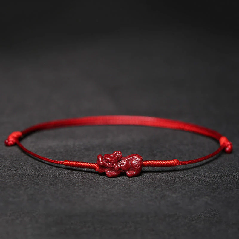 Buddha Stones Handmade Plum Blossom Four Leaf Clover PiXiu Lotus Koi Fish Cinnabar Blessing Braid Bracelet