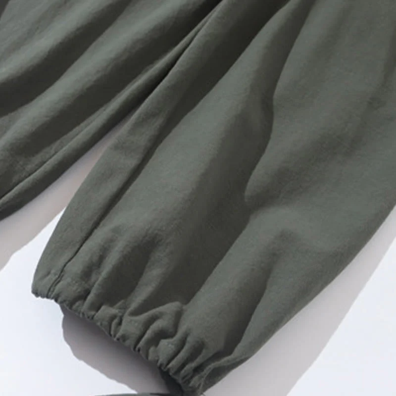 Buddha Stones 2Pcs Tang Suit Frog-Button Design Shirt Pants With Pockets Men's Cotton Linen Meditation Cloth Set