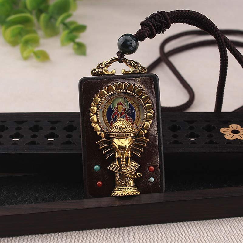 Buddha Stones Ebony Wood Elephant God of Fortune Buddha Blessing Necklace String Pendant