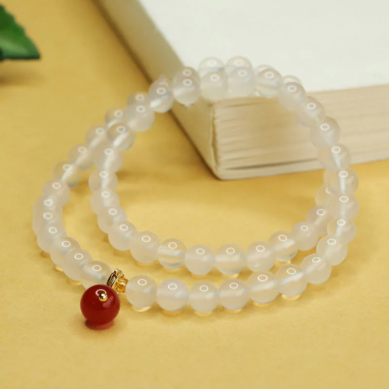 Buddha Stones Natural Chalcedony Red Agate Bead Double Layer Harmony Positive Bracelet