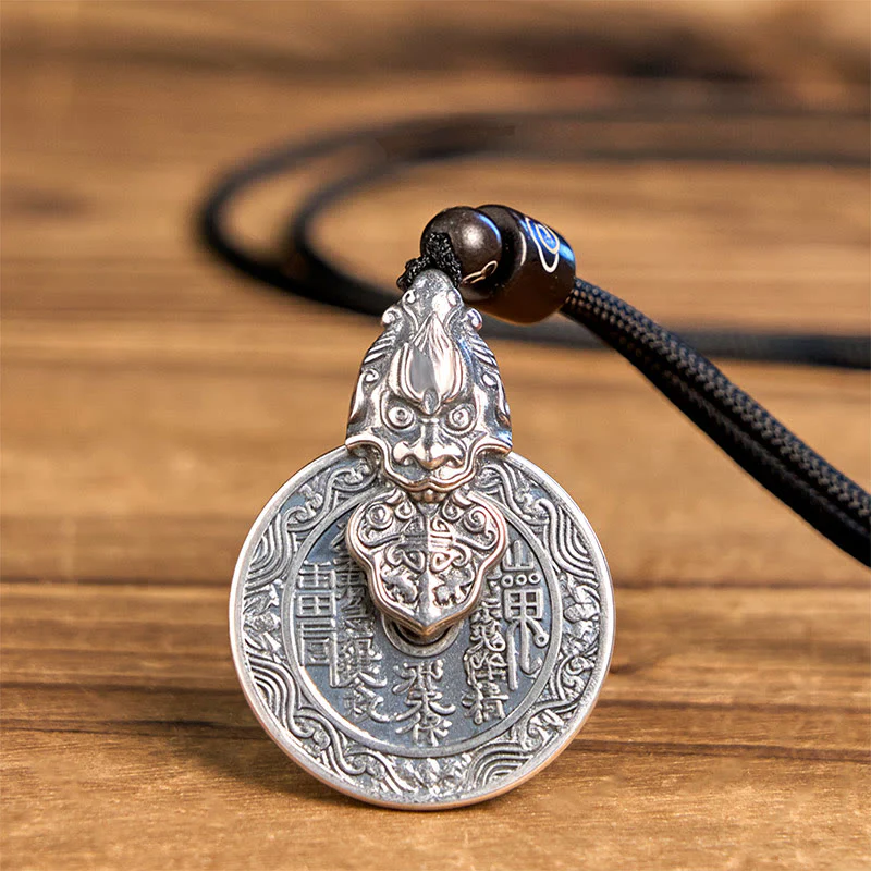 Buddha Stones Mountain Ghosts Spend Money Bagua Design Copper Pixiu Harmony Necklace Pendant