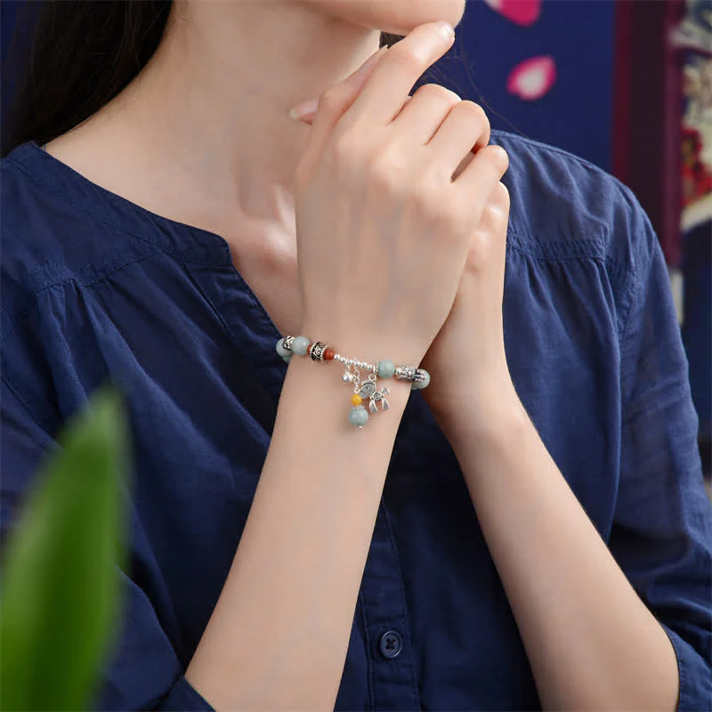 Buddha Stones 925 Sterling Silver Natural Jade Amber PiXiu Pony Success Bracelet